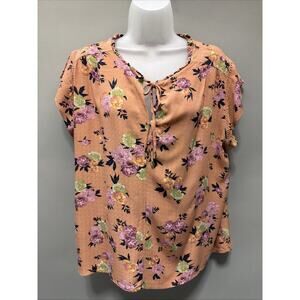 Buffalo David Bitton Women's Top Floral Size L Short Sleeve Blouse Rayon